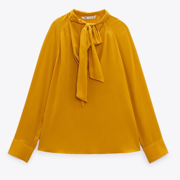 Zara Tops Zara Flowy Blouse With Bow Tie 223 Designer Viscose 00